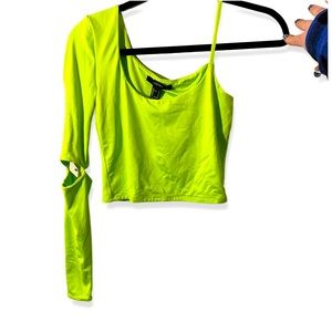 FOREVER 21 - ONE-SLEEVED LIME GREEN CROP TOP WITH CUT OUTS